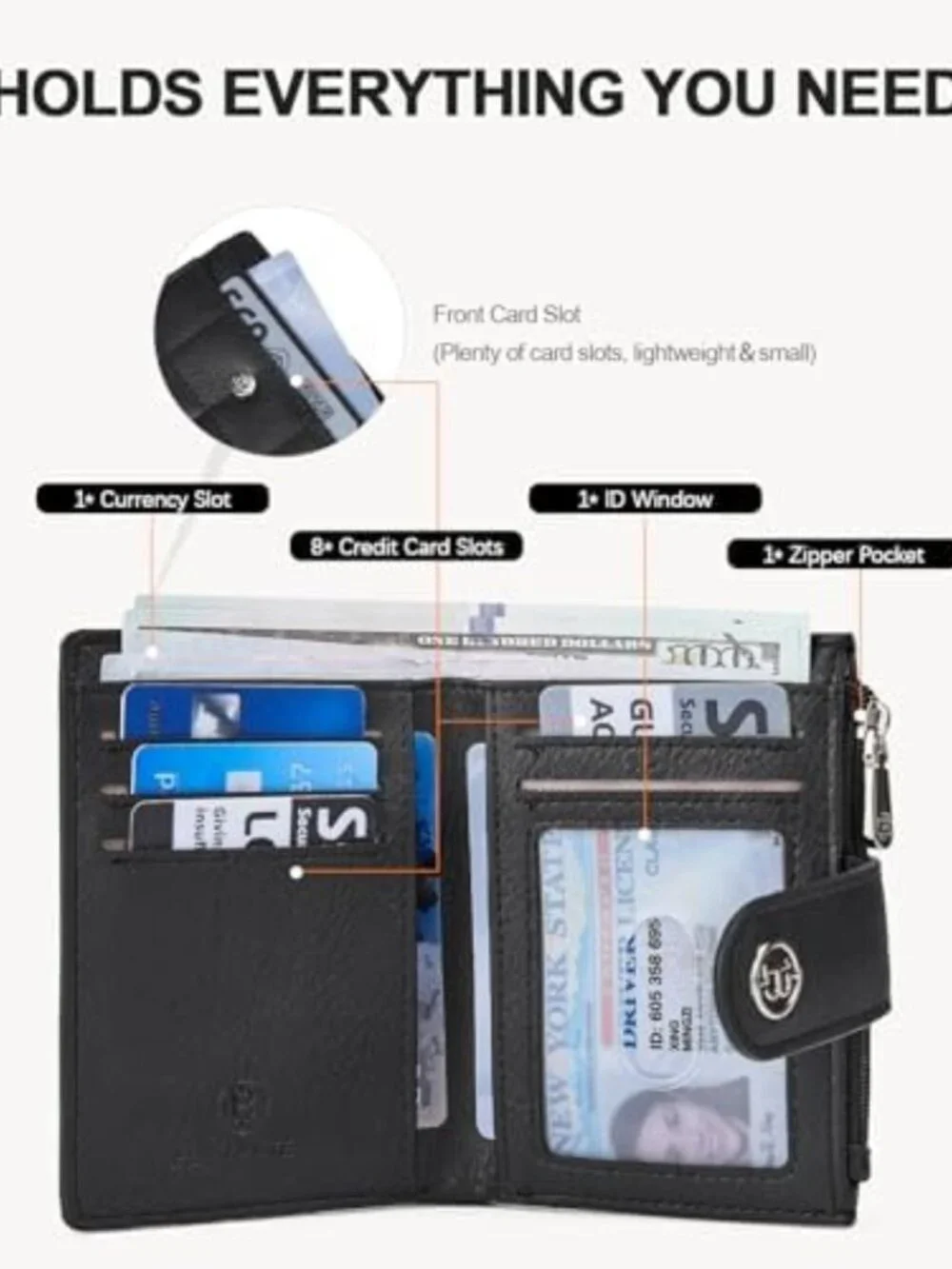 Compact RFID Blocking Leather Wallet for Women - Small Card Holder, Stylish